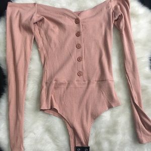 Pink Button Up Off The Shoulder Bodysuit! $15